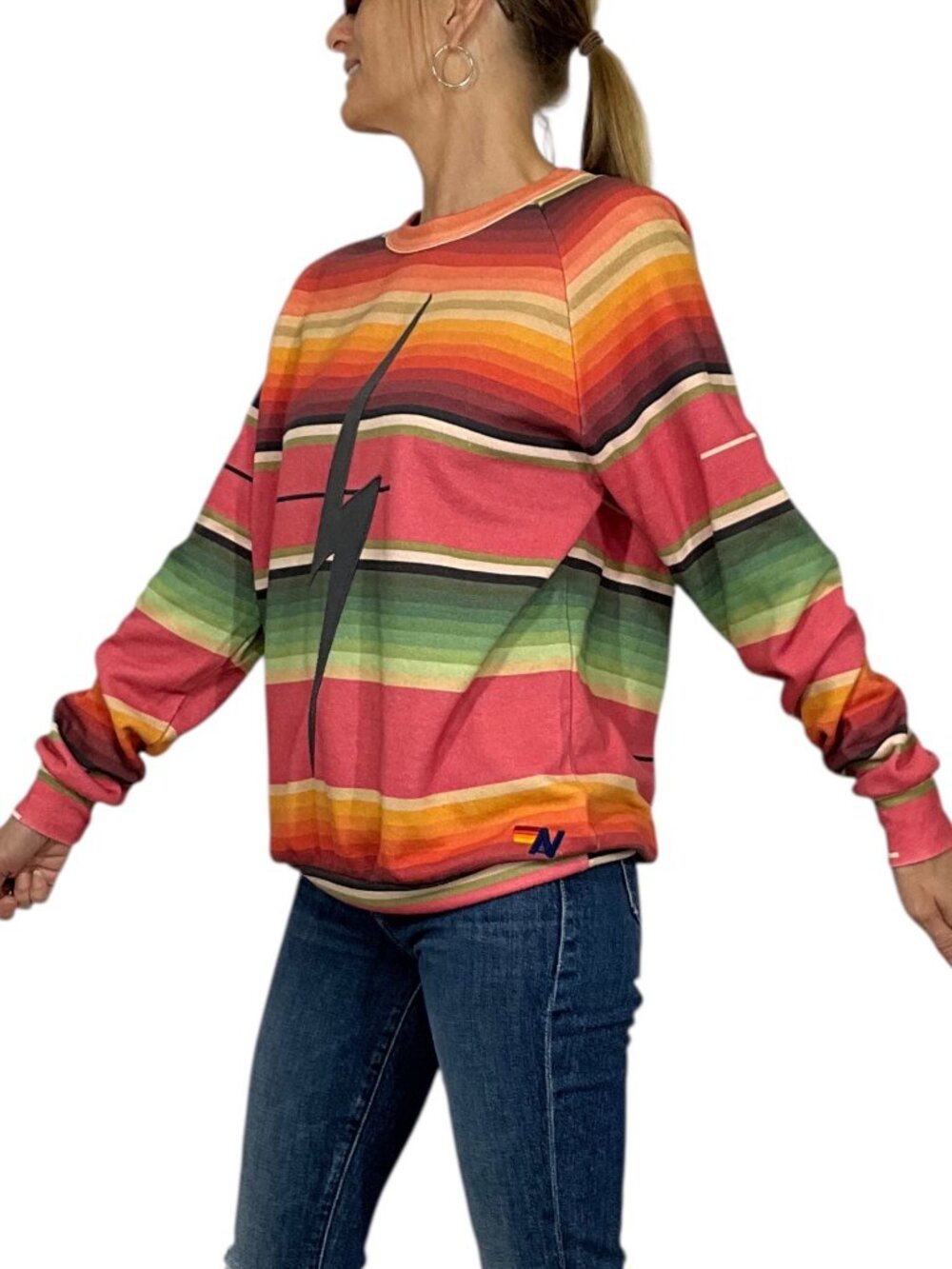 Aviator Nation Serape Bolt Stitch Sweatshirt L Striped Crewneck Long Sleeve - Picture 5 of 16